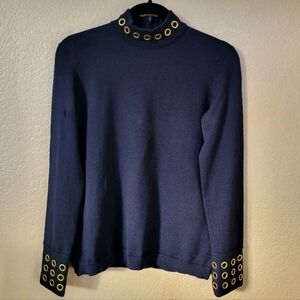 Tory Burch Navy Grommet Embellished Sweater Top Size XS